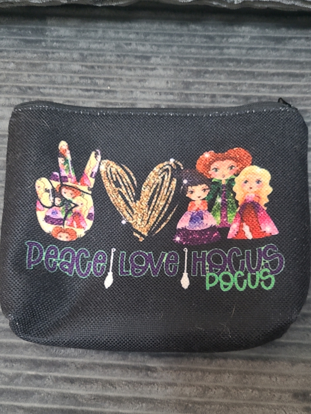 'Peace Love Hocus Pocus' Black Coin Purse/Cosmetic Bag